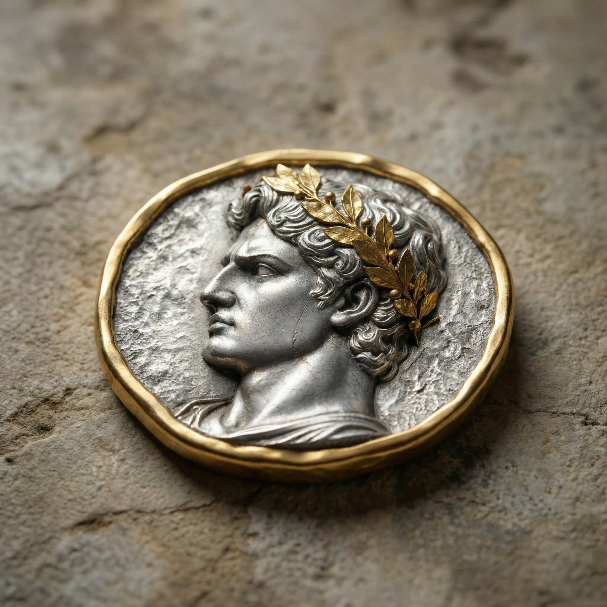 Medallón Alejandro Magno – Aniketos Plata y Oro Forjado