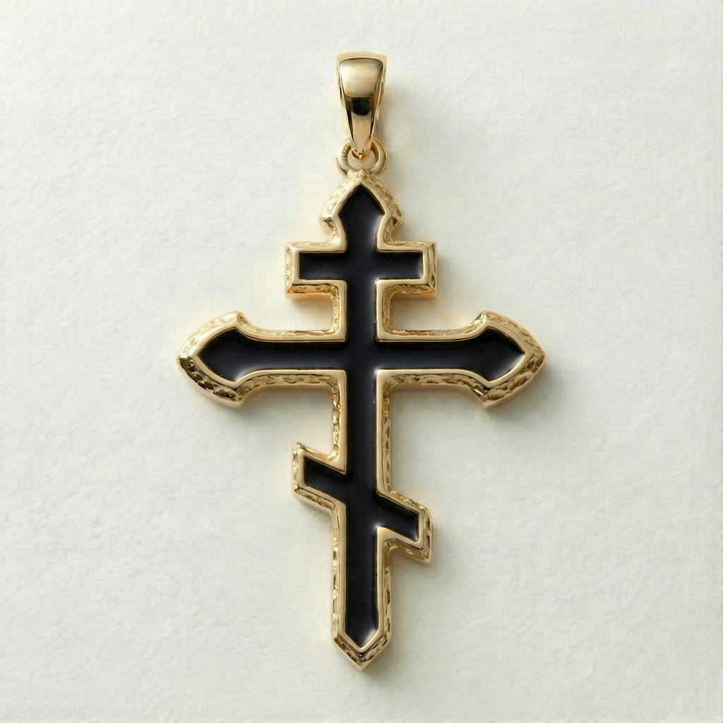 Cruz Romana/Ortodoxa – Diseño Original en oro y esmalte negro