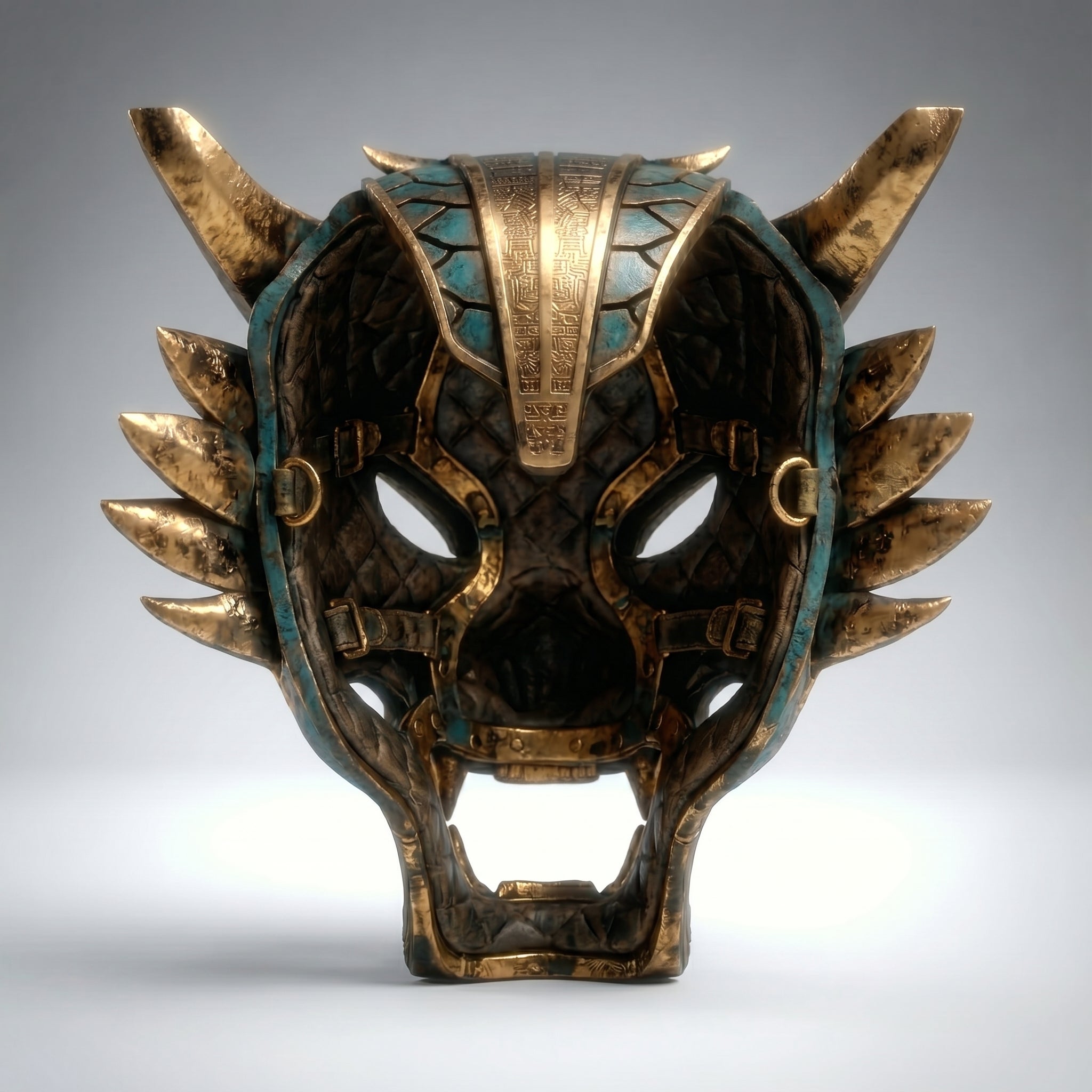 Máscara Dragón Celestial | Yelmo Oriental Turquesa | Escultura Edición Limitada Firmada | Arte Fantástico de Autor