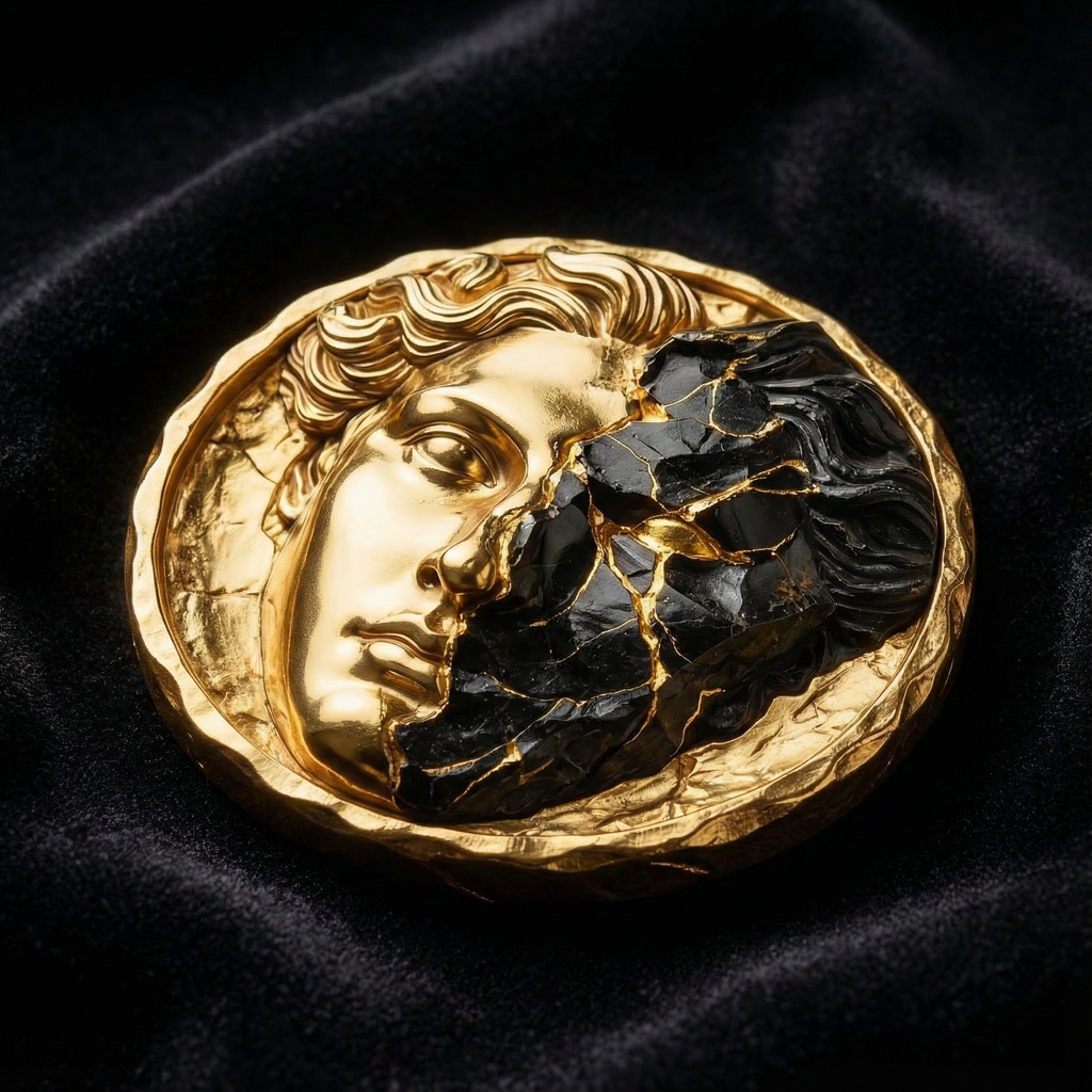 Título: Medallón Dualitas – Contraste de Oro y Ceniza