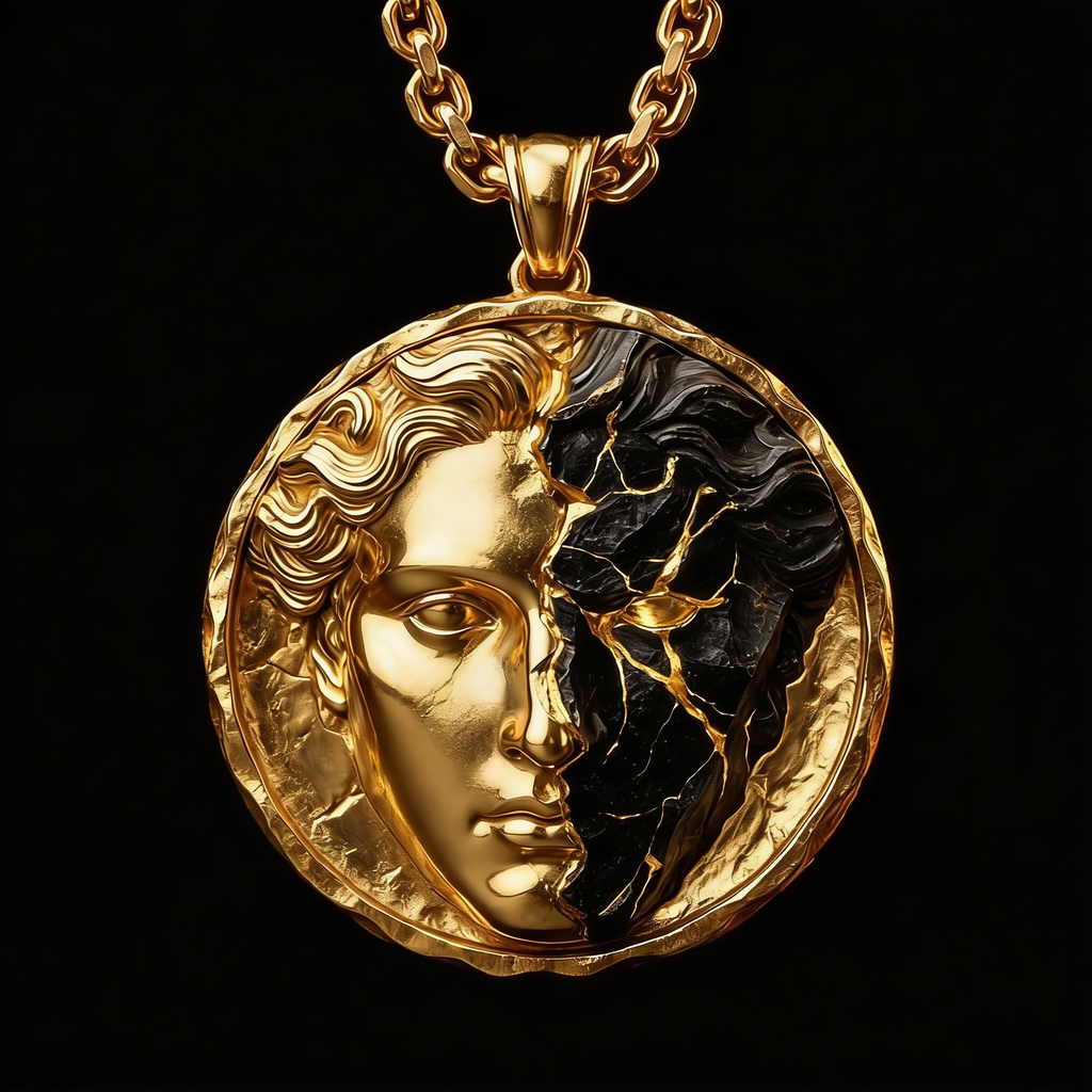 Título: Medallón Dualitas – Contraste de Oro y Ceniza