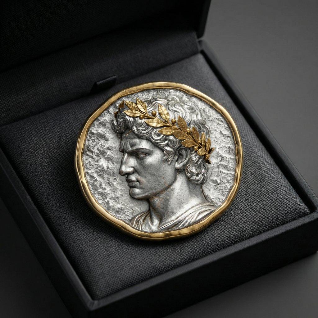 Medallón Alejandro Magno – Aniketos Plata y Oro Forjado