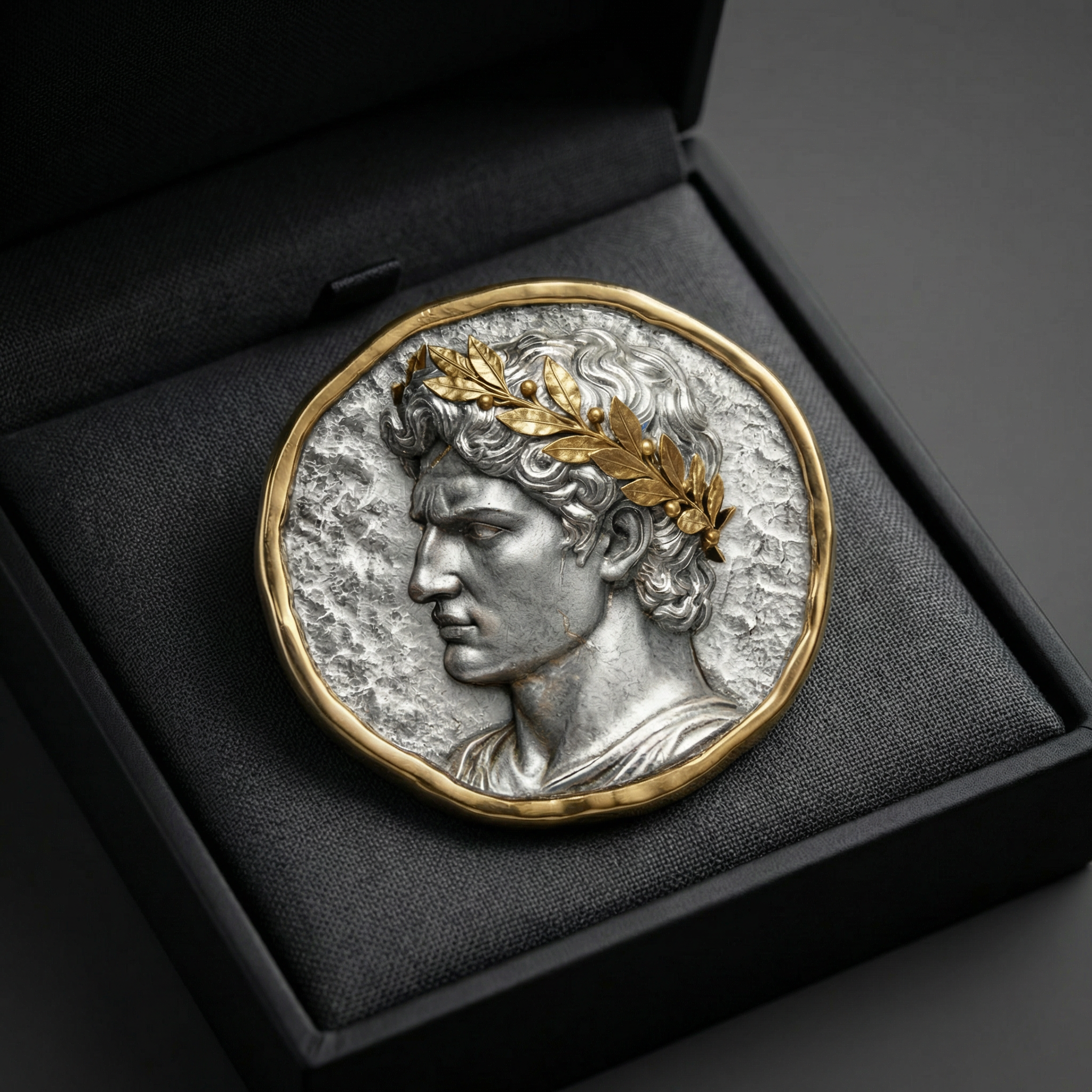 Medallón Alejandro Magno – Aniketos Plata y Oro Forjado