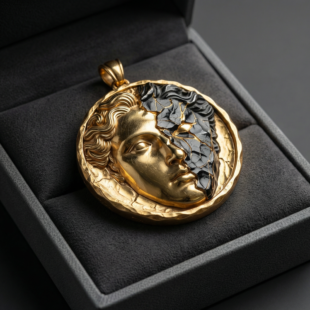 Título: Medallón Dualitas – Contraste de Oro y Ceniza